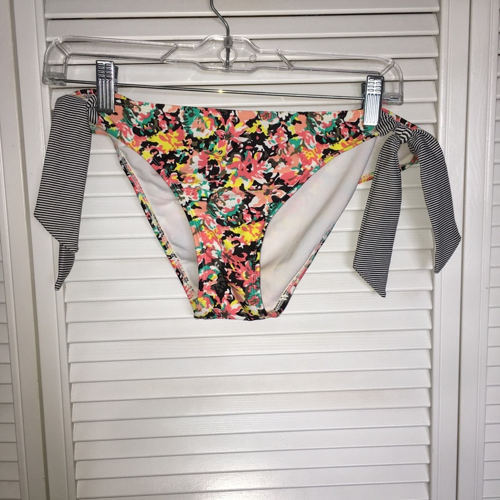 Floral striped bikini bottoms.